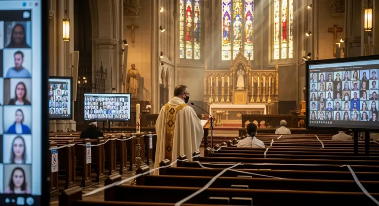 Iglesia durante la pandemia, misa en línea con la comunidad
