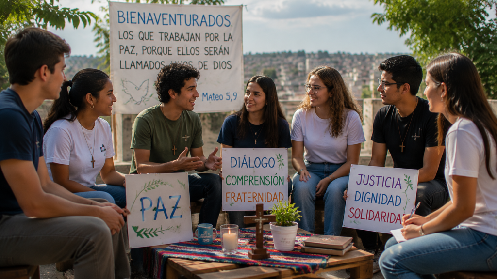 Jóvenes católicos dialogando y colaborando por la paz y la justicia social