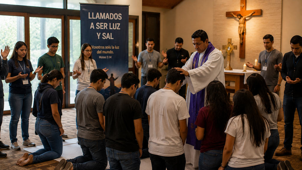 Jóvenes en oración y bendición