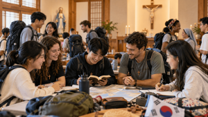 Jóvenes católicos preparándose espiritualmente para la JMJ Seúl