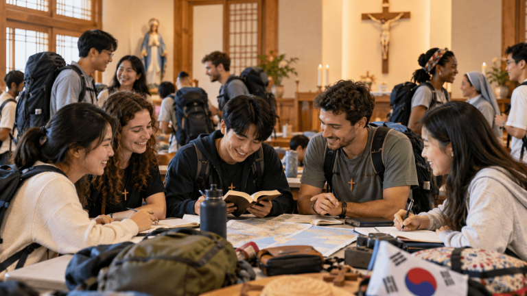 Jóvenes católicos preparándose espiritualmente para la JMJ Seúl