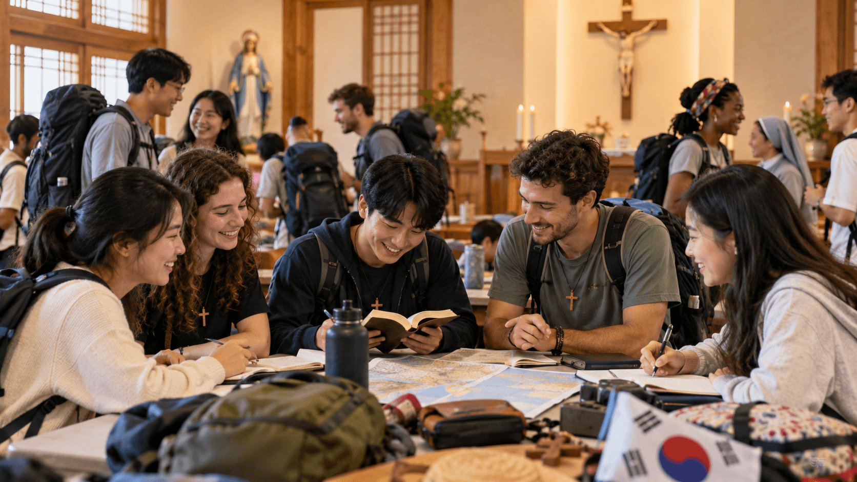Jóvenes católicos preparándose espiritualmente para la JMJ Seúl
